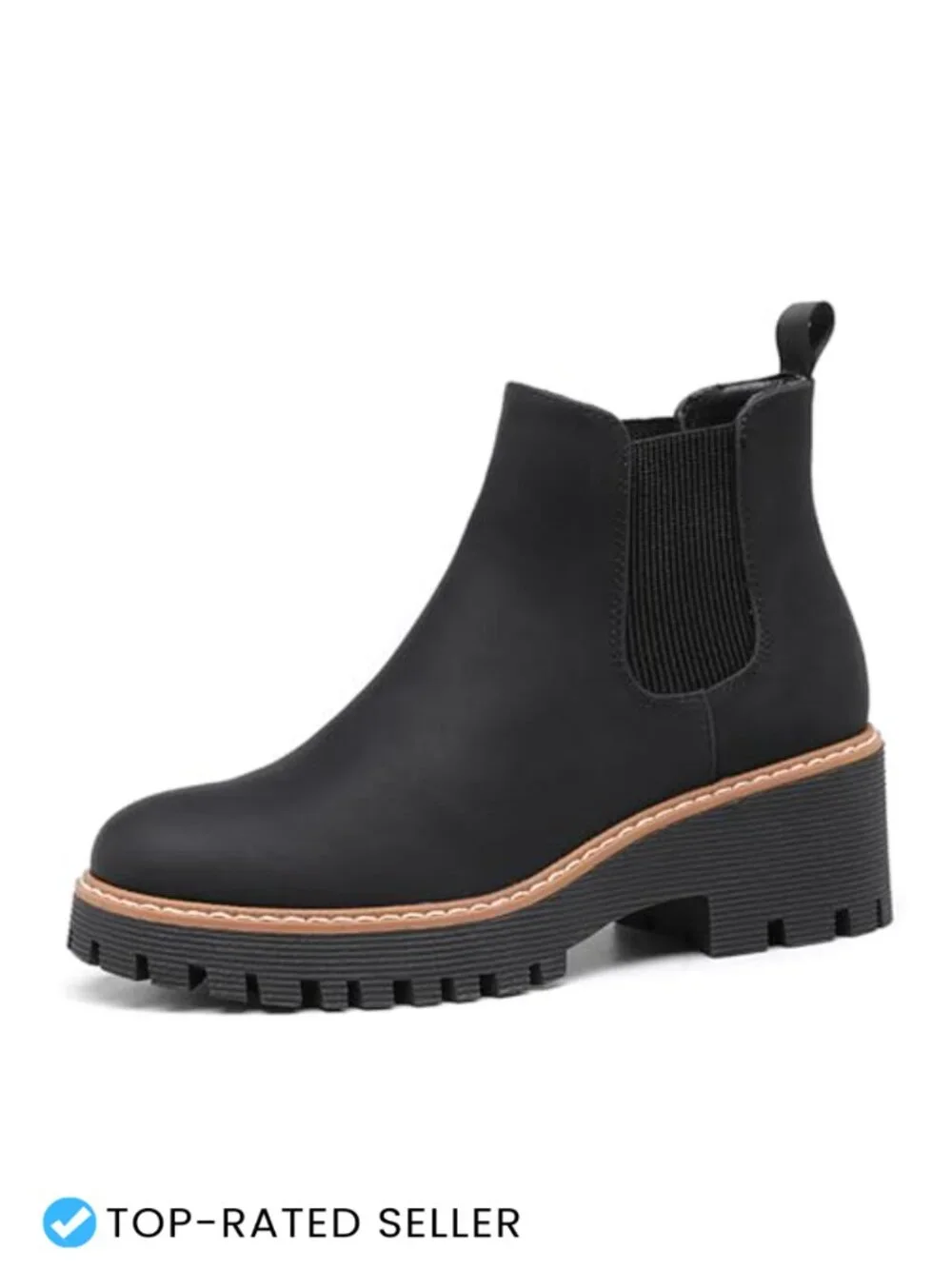 Chunky Platform Chelsea Boots Suede Faux Leather Slip On Low Wedge Ankle Boots